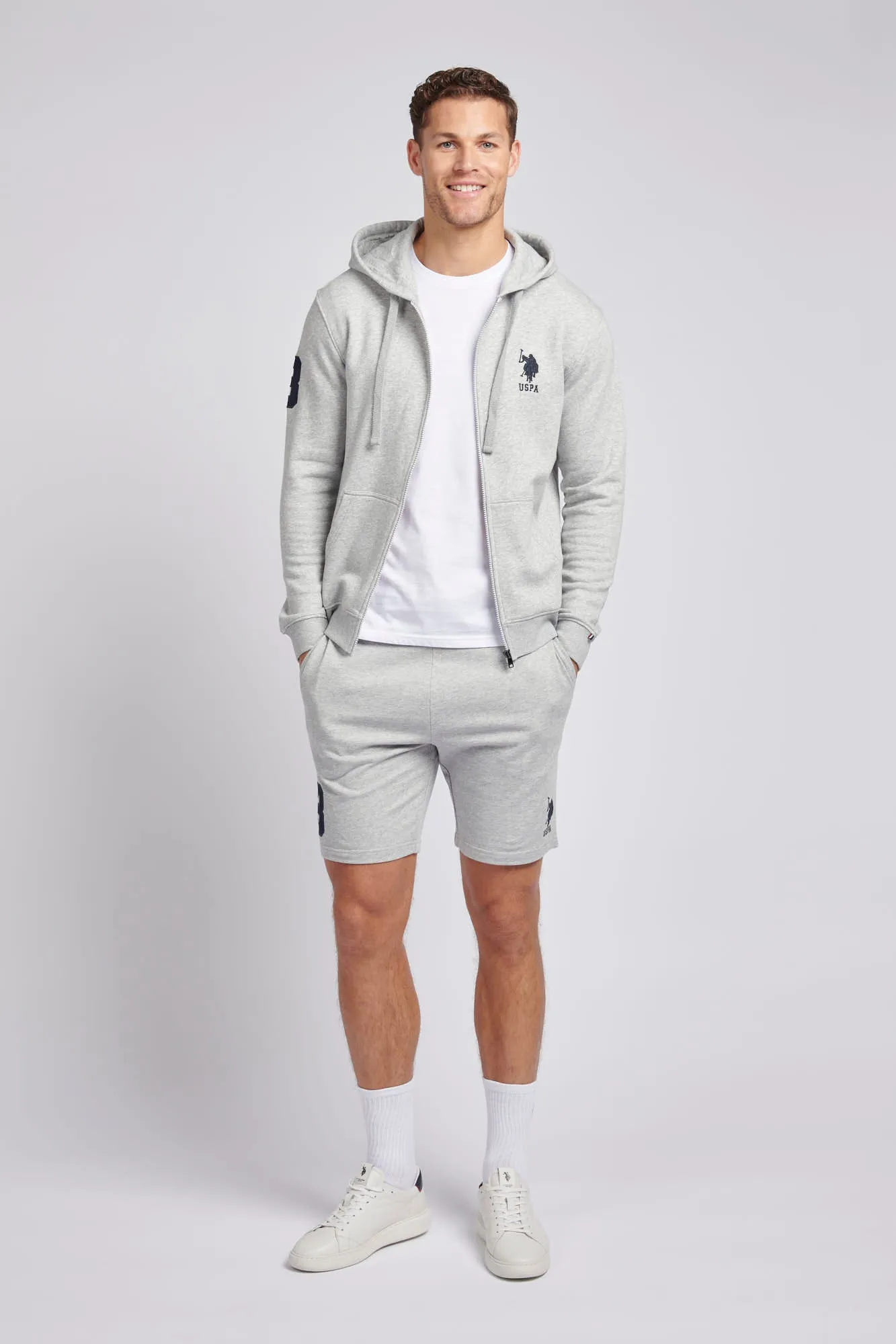 Mens Classic Fit Player 3 Zip Hoodie in Mid Grey Marl