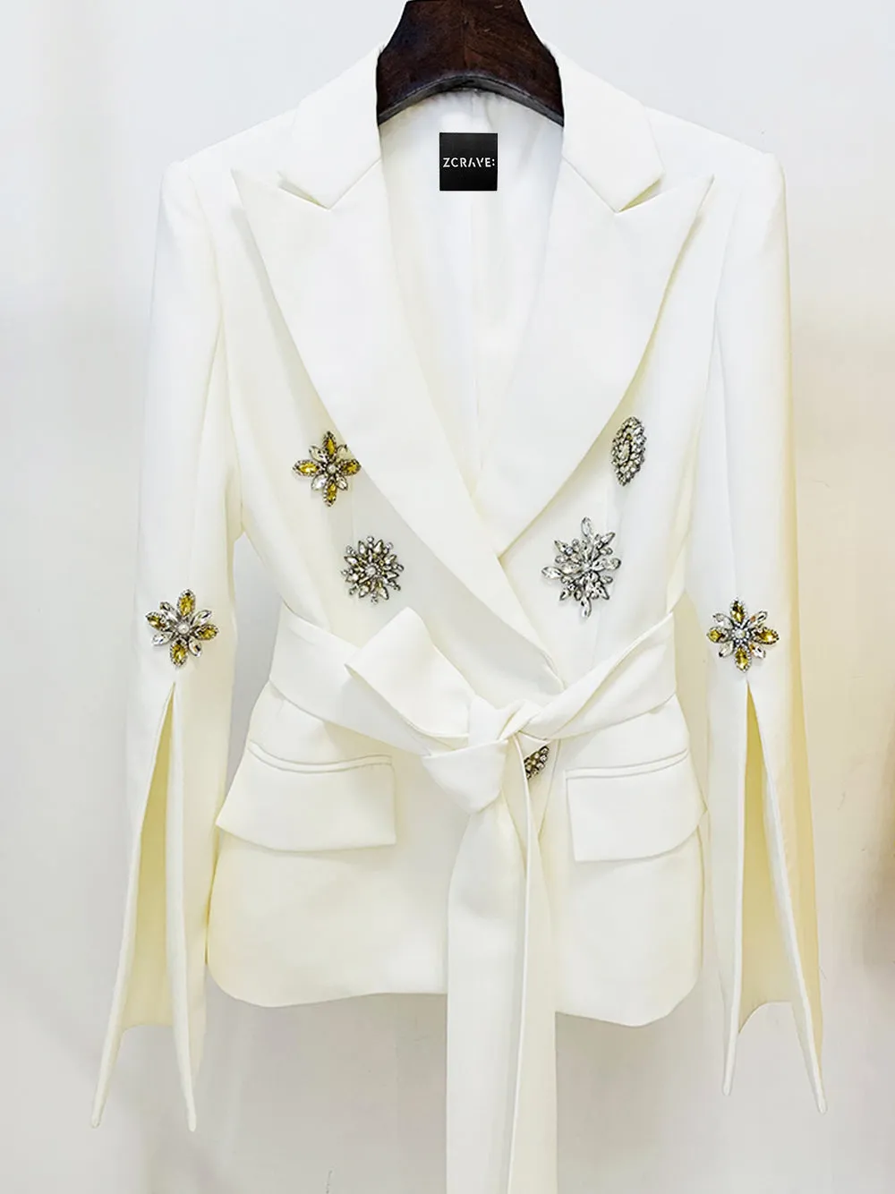 MICHA Rhinestone Belted Blazer