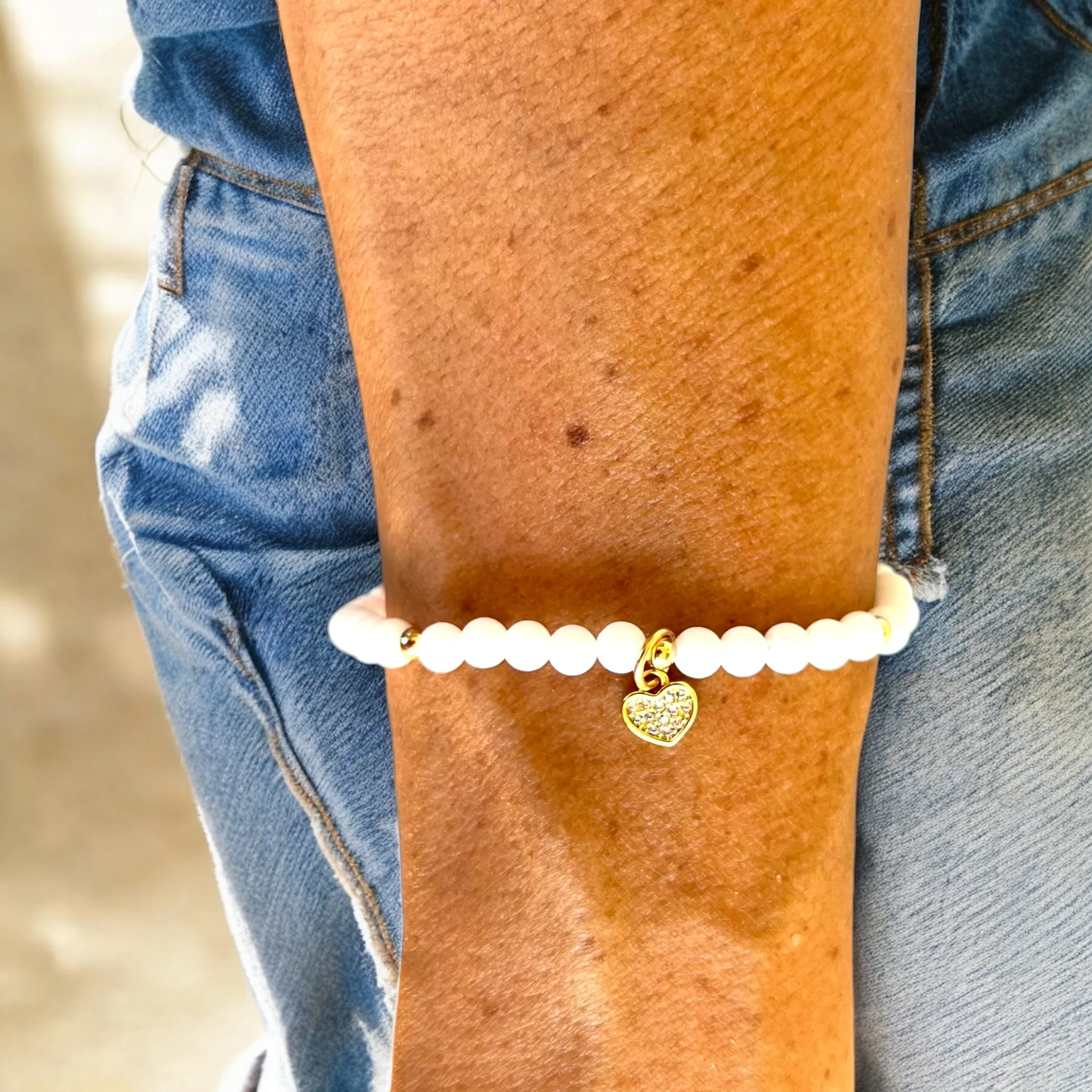 Mini Heart White Quartz 4mm Stone Bracelet