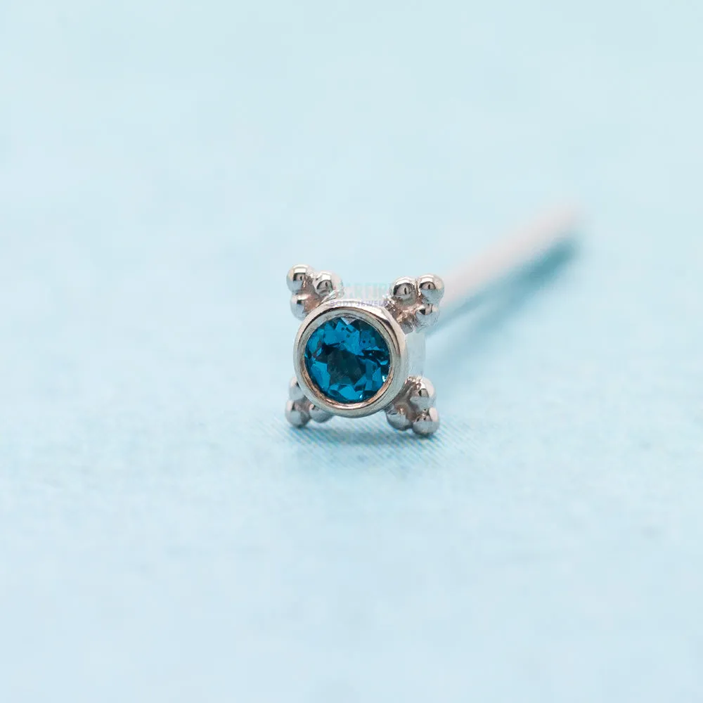 Mini Kandy Nostril Screw in Gold with Round London Blue Topaz