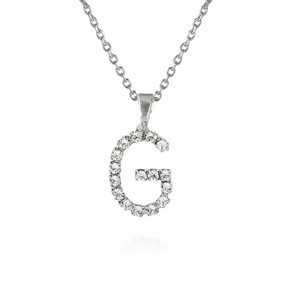 Mini Letter Necklace G / Crystal