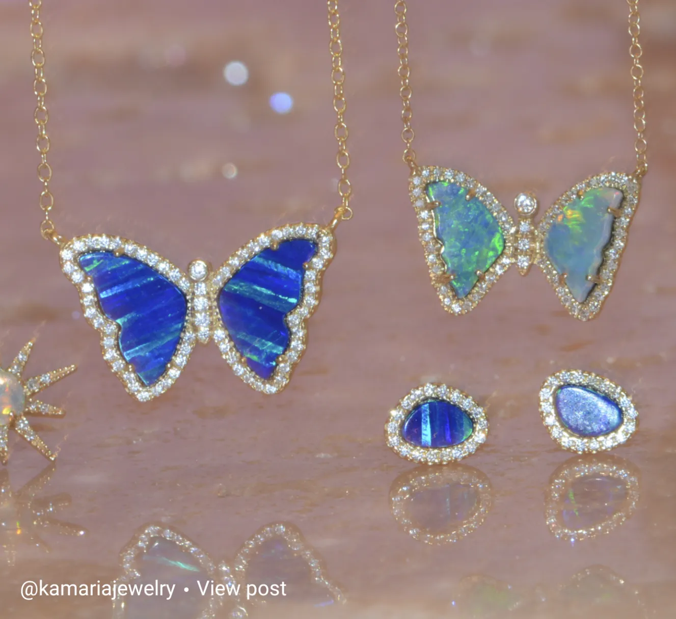 Mini Opal Butterfly Necklace with Diamonds