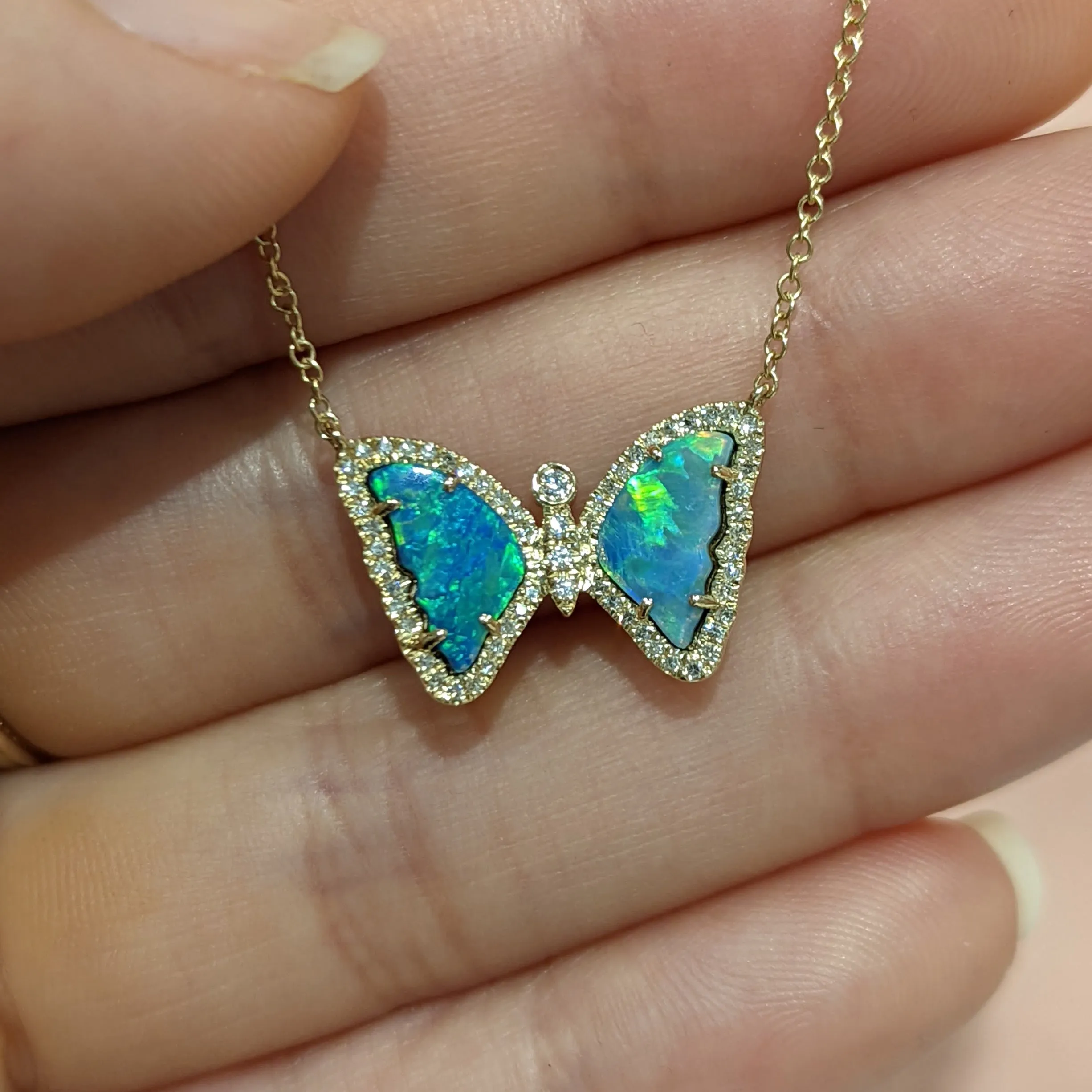 Mini Opal Butterfly Necklace with Diamonds