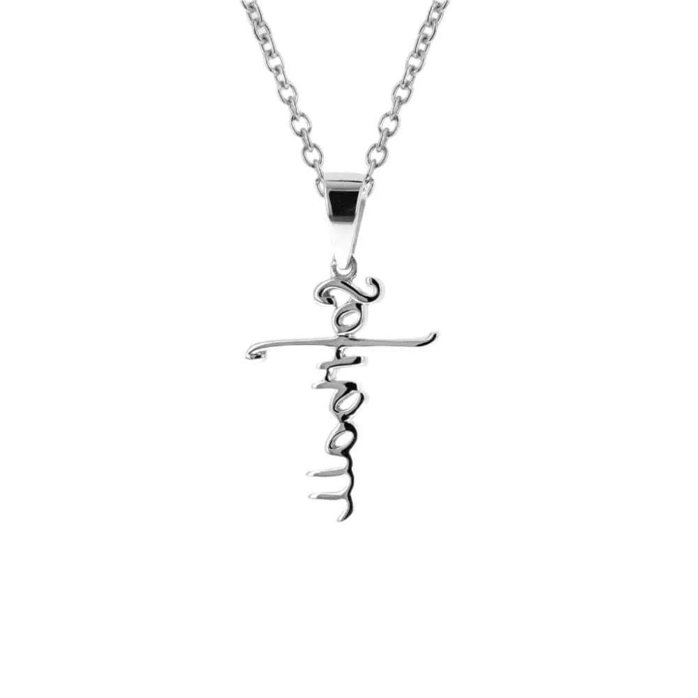 Mini Softball Script Cross Necklace | Stainless Steel