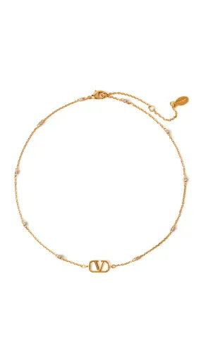 Mini Vlogo Signature Necklace in Metal and Swarovski Crystals - Gold