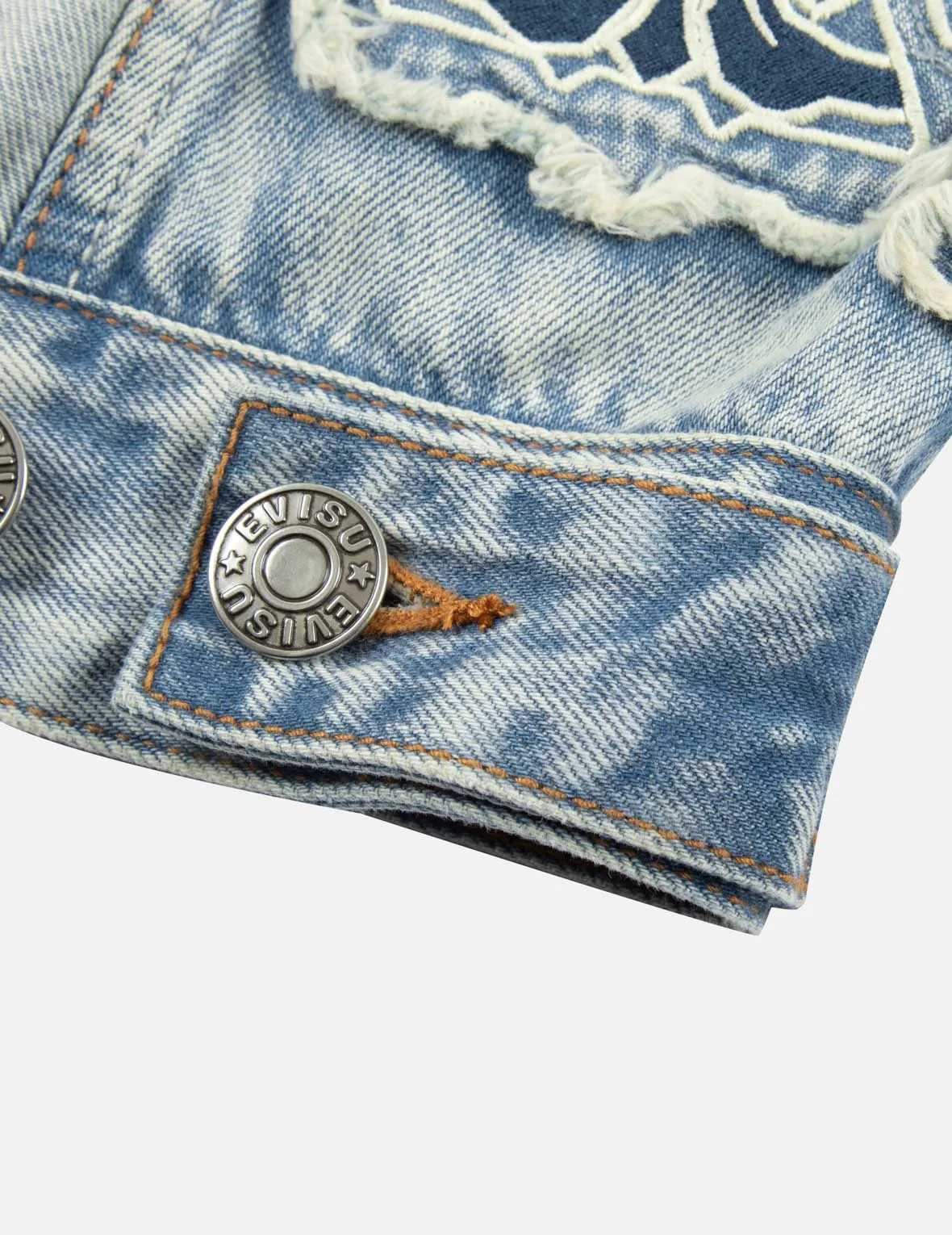 MultipleBadgesDeconstructed Loose Fit Denim Vest