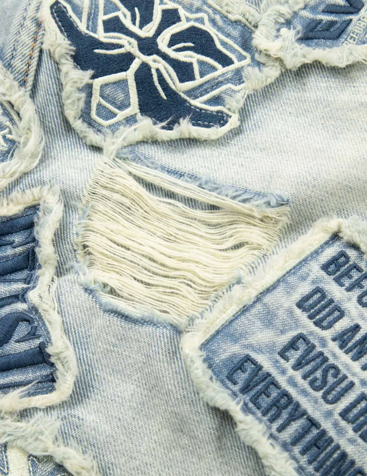 MultipleBadgesDeconstructed Loose Fit Denim Vest