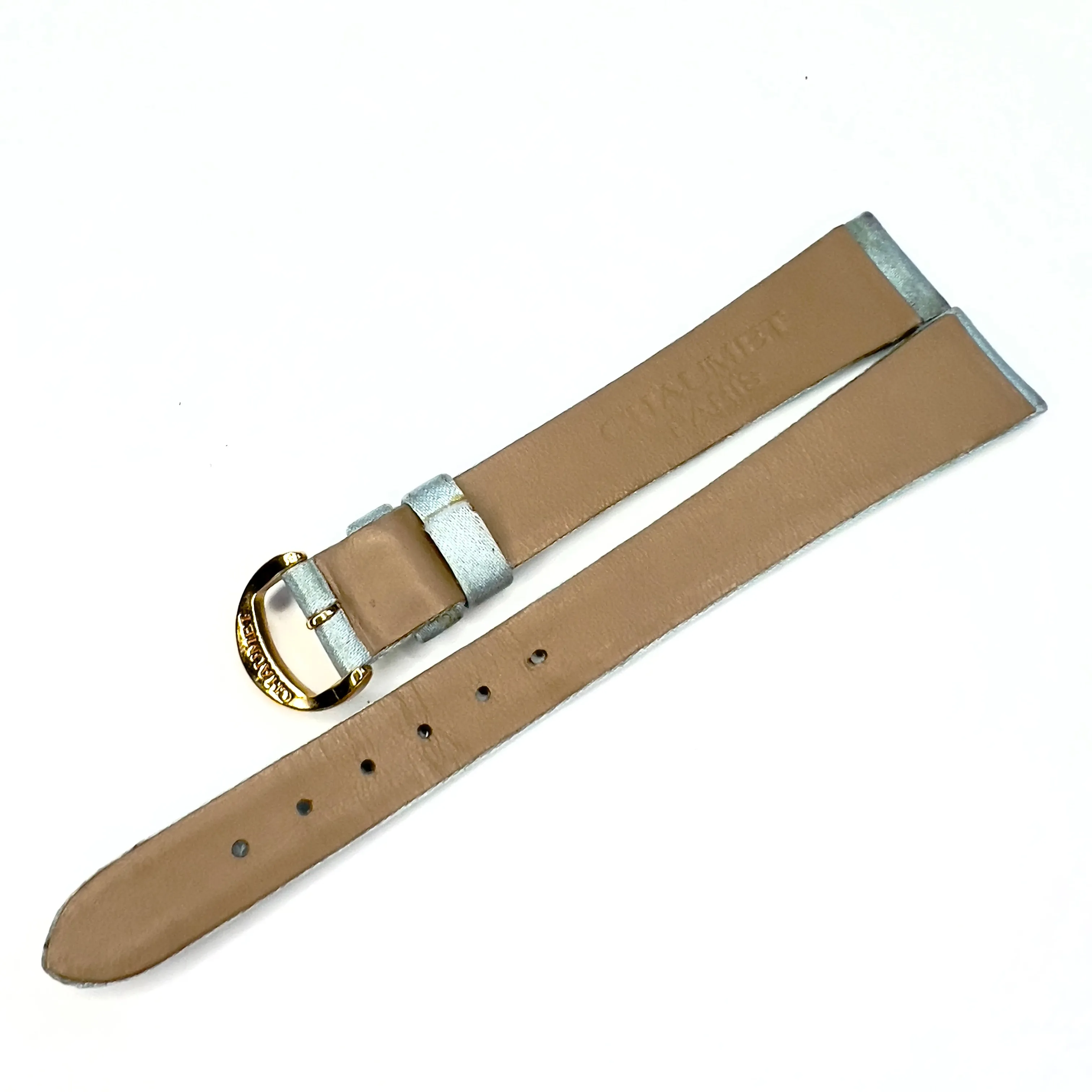 NEW CHAUMET Baby Blue Satin/Leather Band Strap with Gold Plated Chaumet BUCKLE