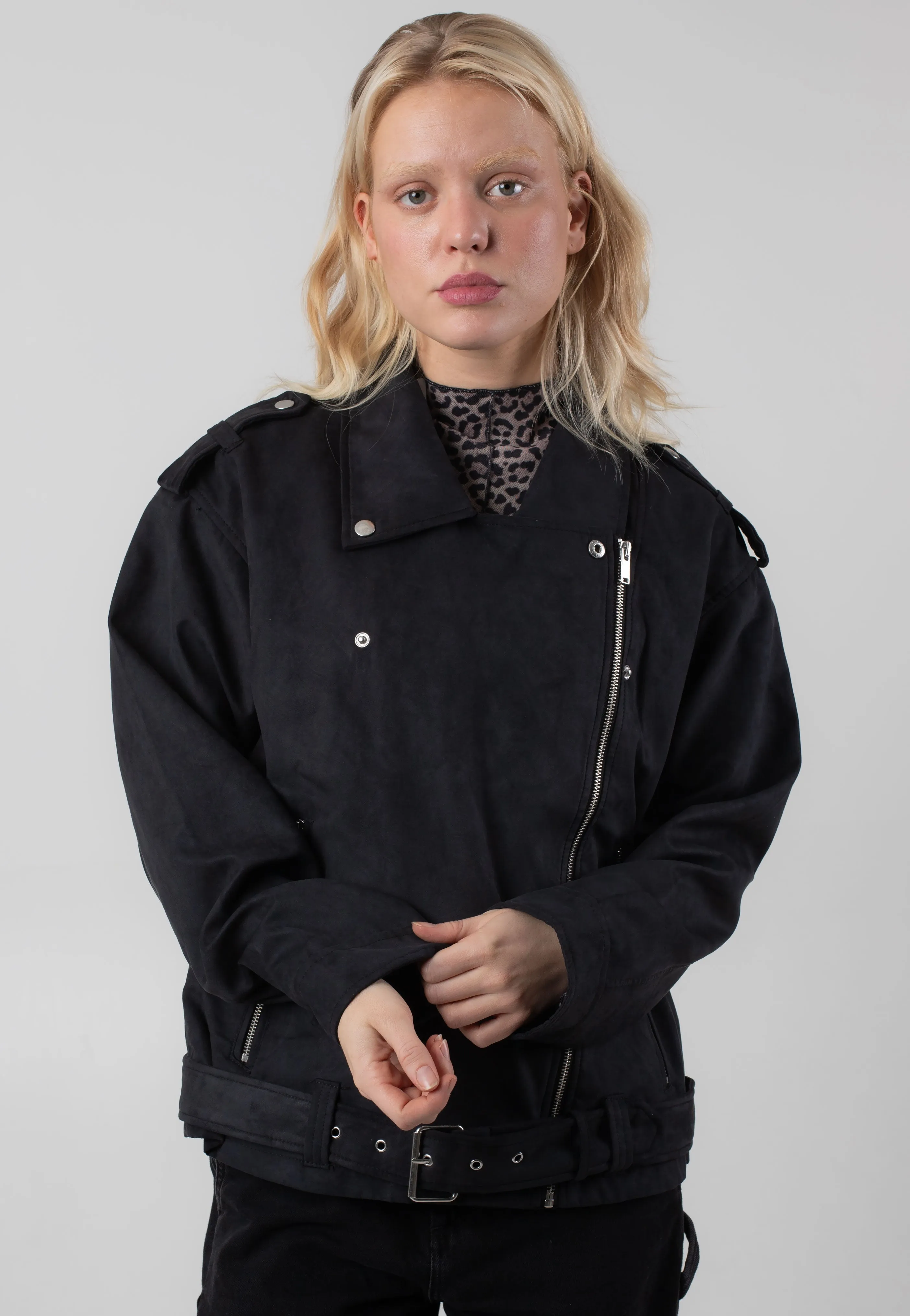 Noisy May - Paulina Suede Oversize Biker Black - Jacket