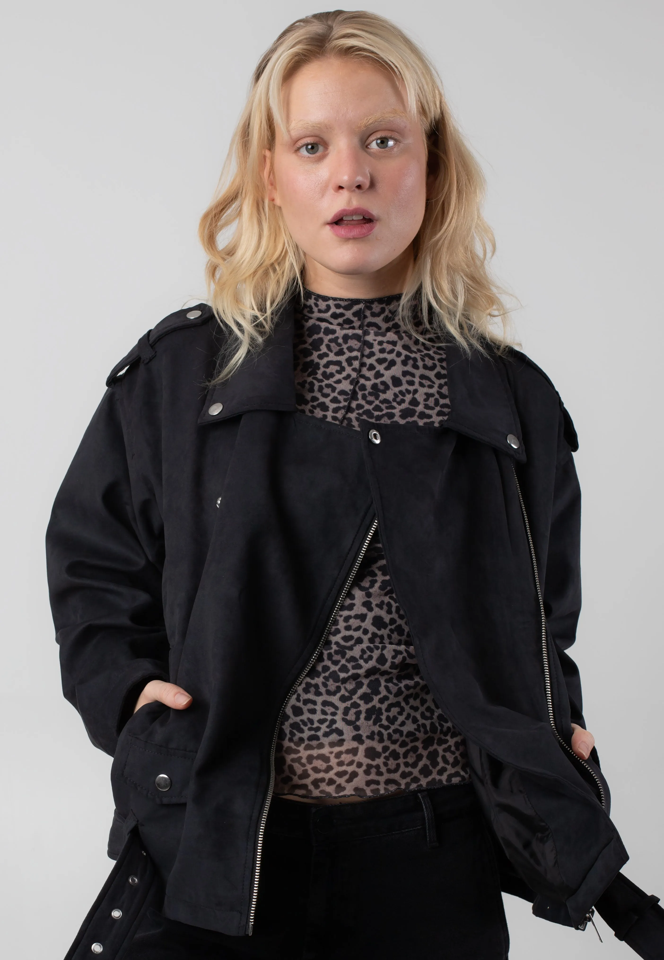 Noisy May - Paulina Suede Oversize Biker Black - Jacket