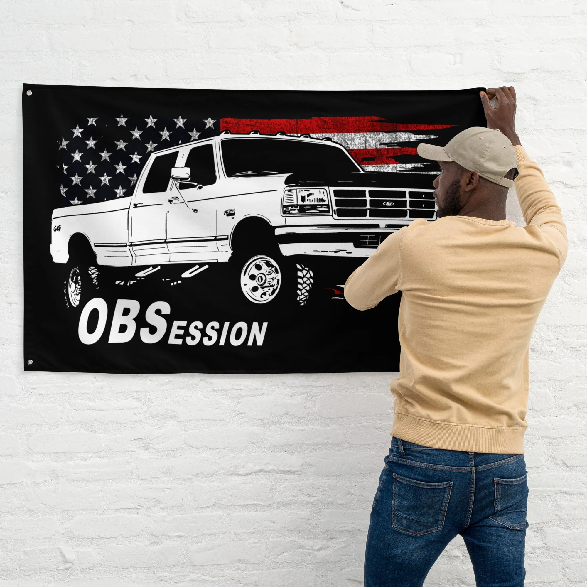 OBS Crew Cab Truck Wall Flag Garage Decor, Dorm Poster, Man Cave Decoration