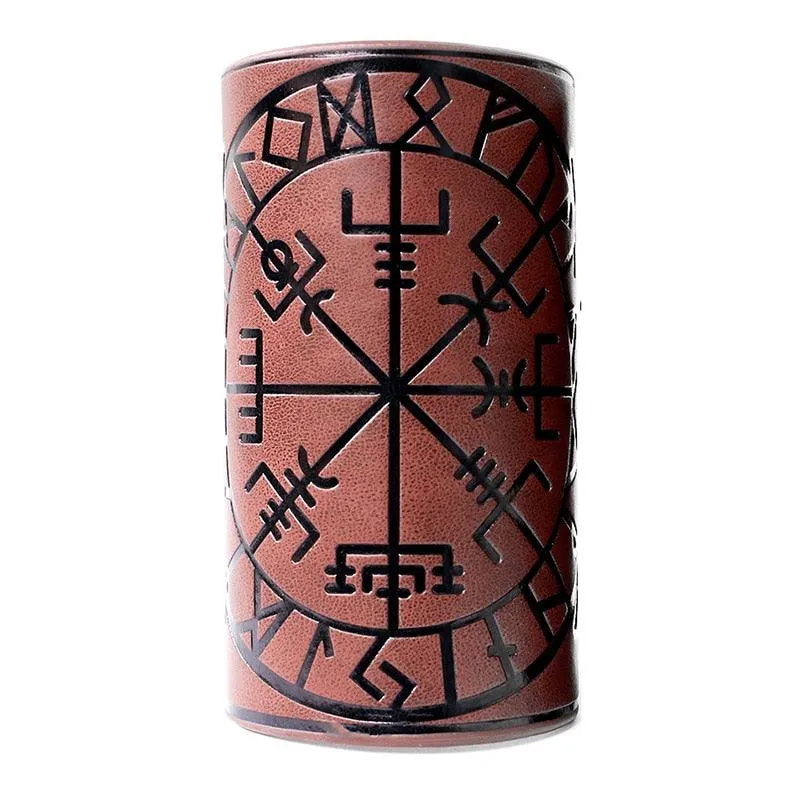 Odin Symbol of Runes Wide Bangle Nordic Viking Leather Bracelet