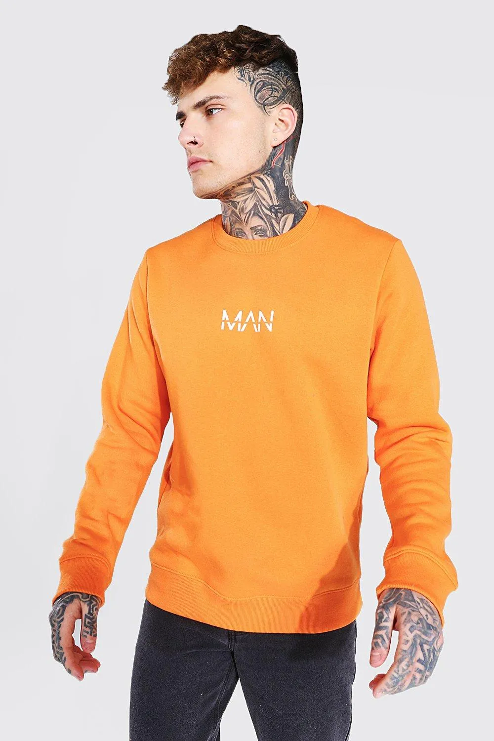 Original Man Crew Neck Sweatshirt | boohooMAN UK