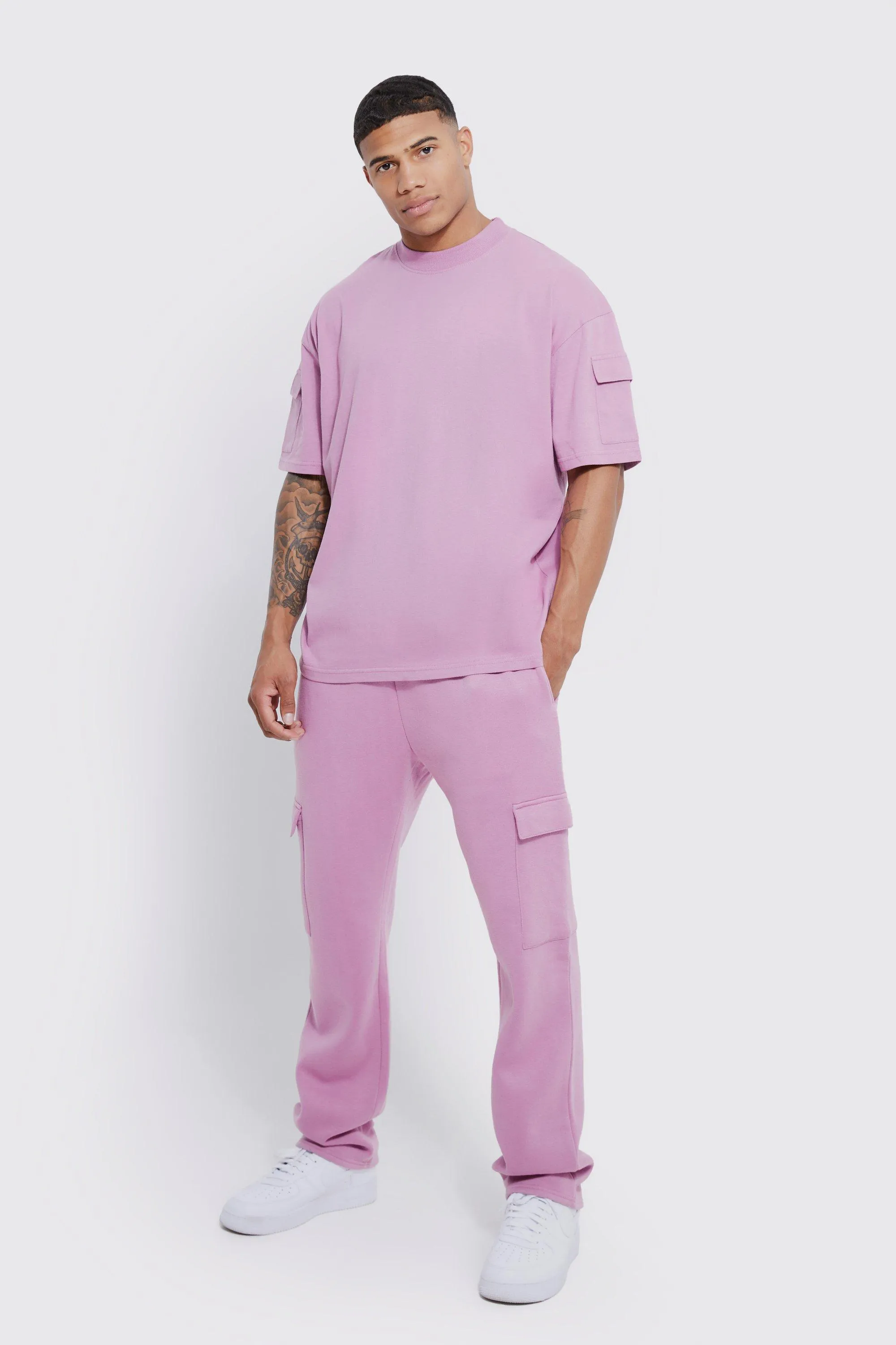 Oversized Cargo T-shirt Tracksuit | boohooMAN UK