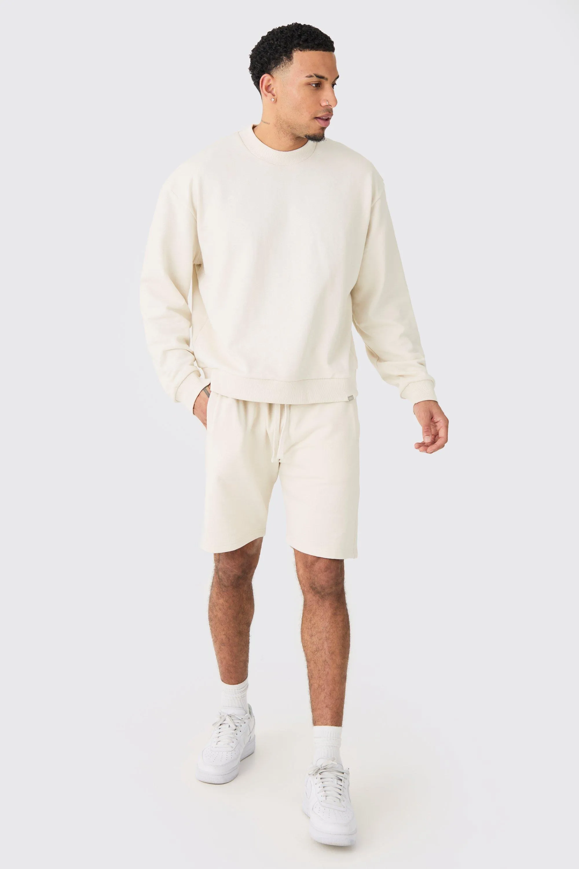 Oversized Extended Neck Heavy Sweatshirt Short Tracksuit | boohooMAN UK