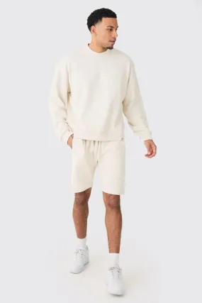 Oversized Extended Neck Heavy Sweatshirt Short Tracksuit | boohooMAN UK