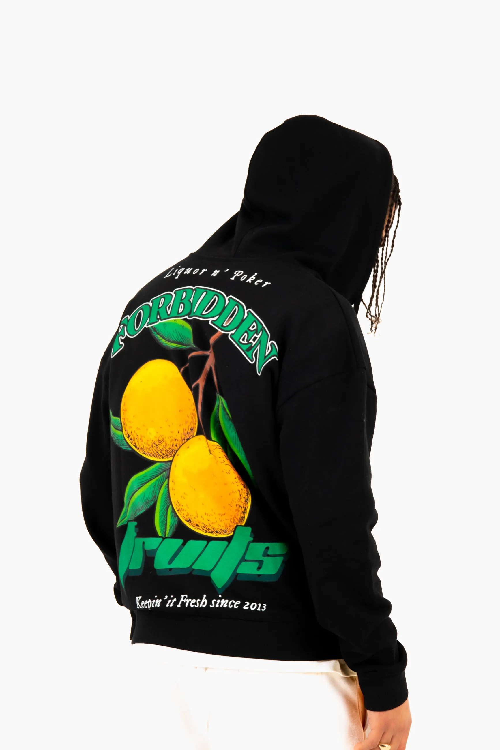 Oversized 'Forbidden Fruits' Back Printed Zip Up Hoodie