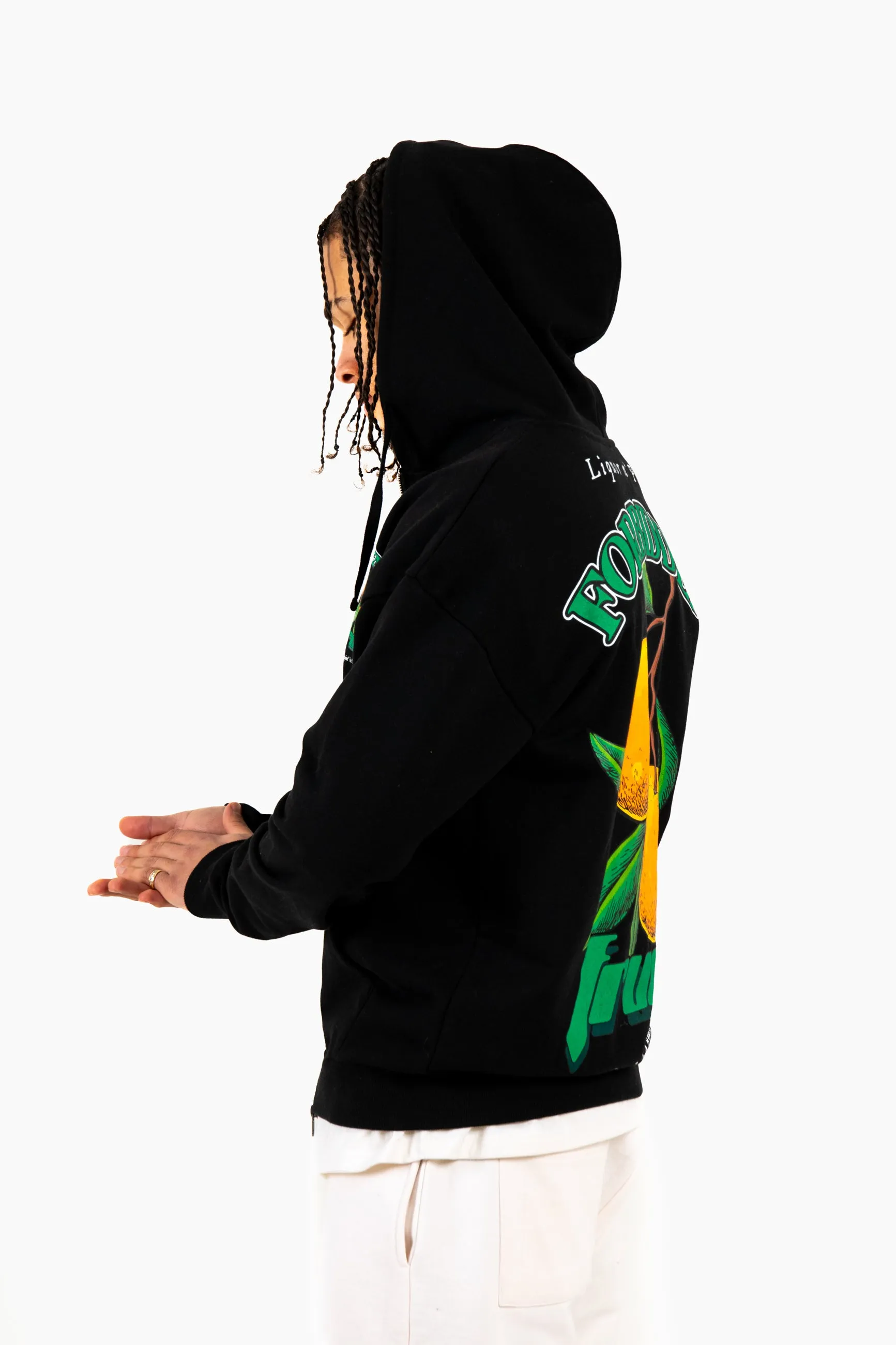 Oversized 'Forbidden Fruits' Back Printed Zip Up Hoodie