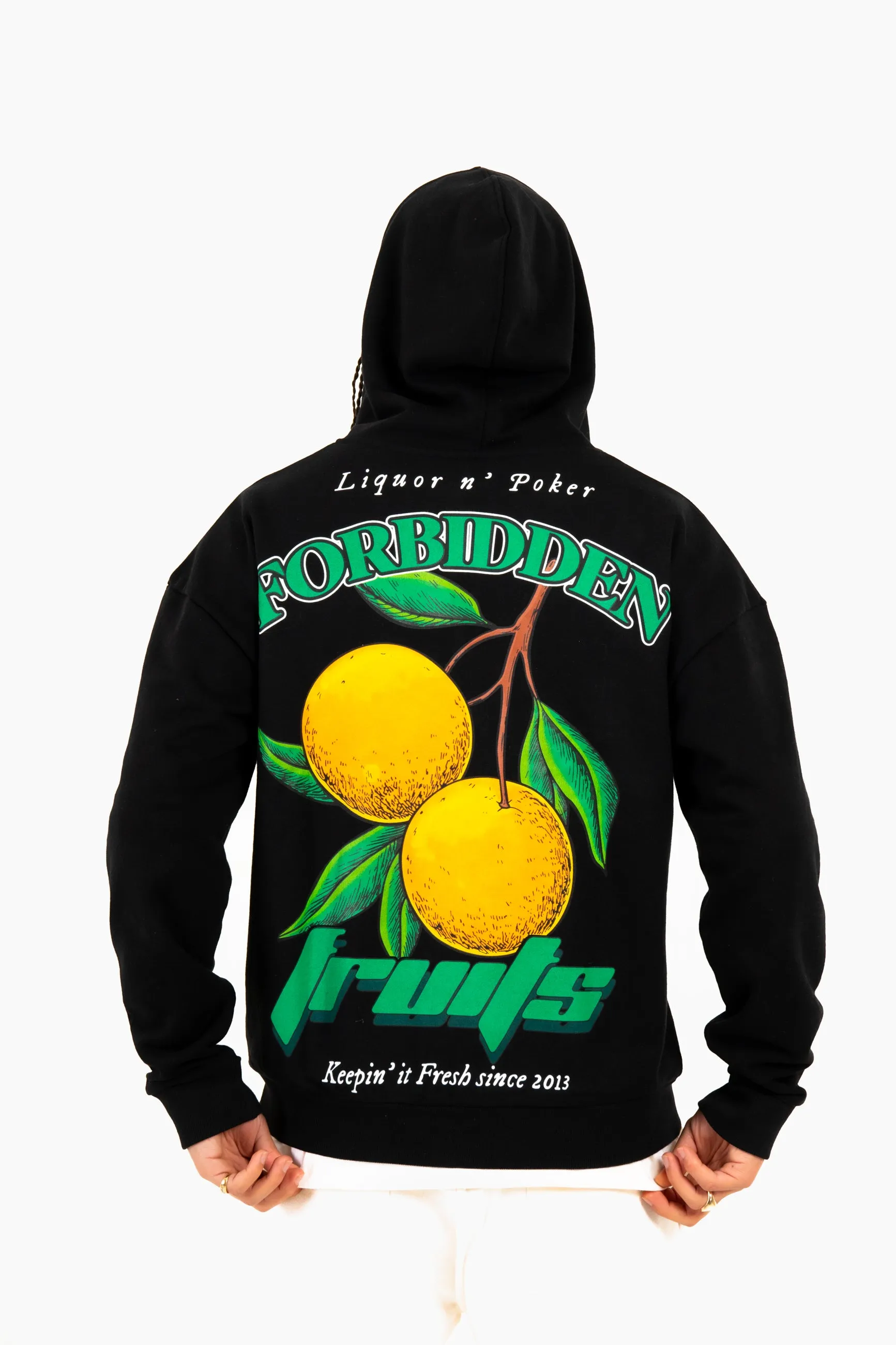 Oversized 'Forbidden Fruits' Back Printed Zip Up Hoodie