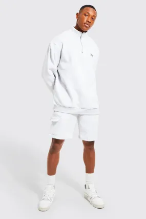 Oversized Man Half Zip Cargo Short Tracksuit