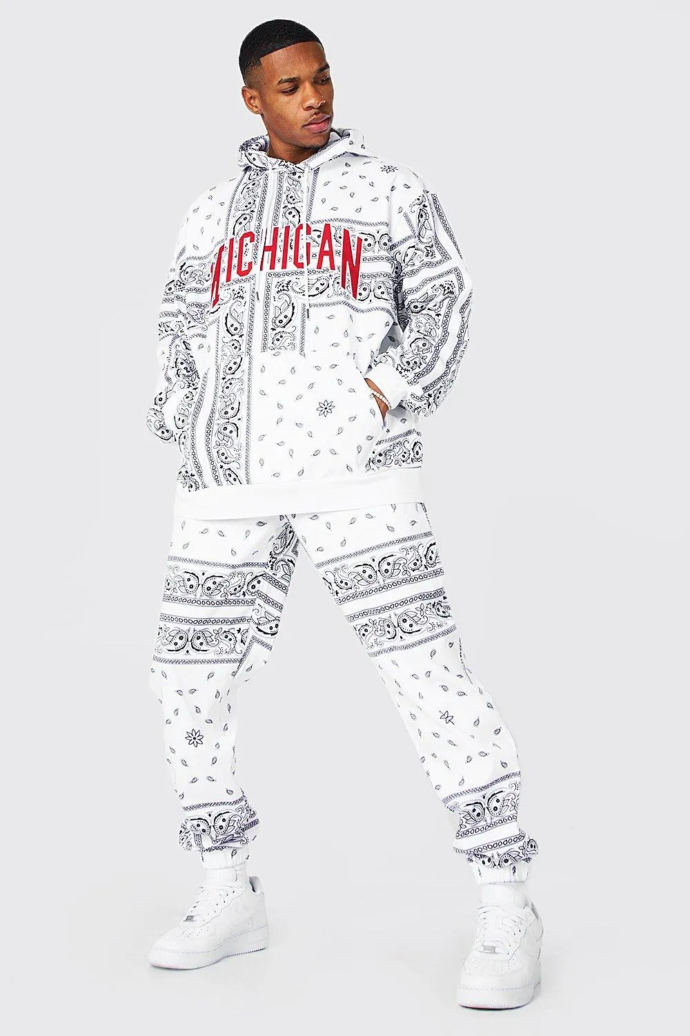 Oversized Michigan Bandana Hooded Tracksuit | boohooMAN UK