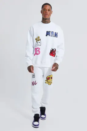 Oversized Ofcl Graffiti Sweatshirt Tracksuit | boohooMAN UK