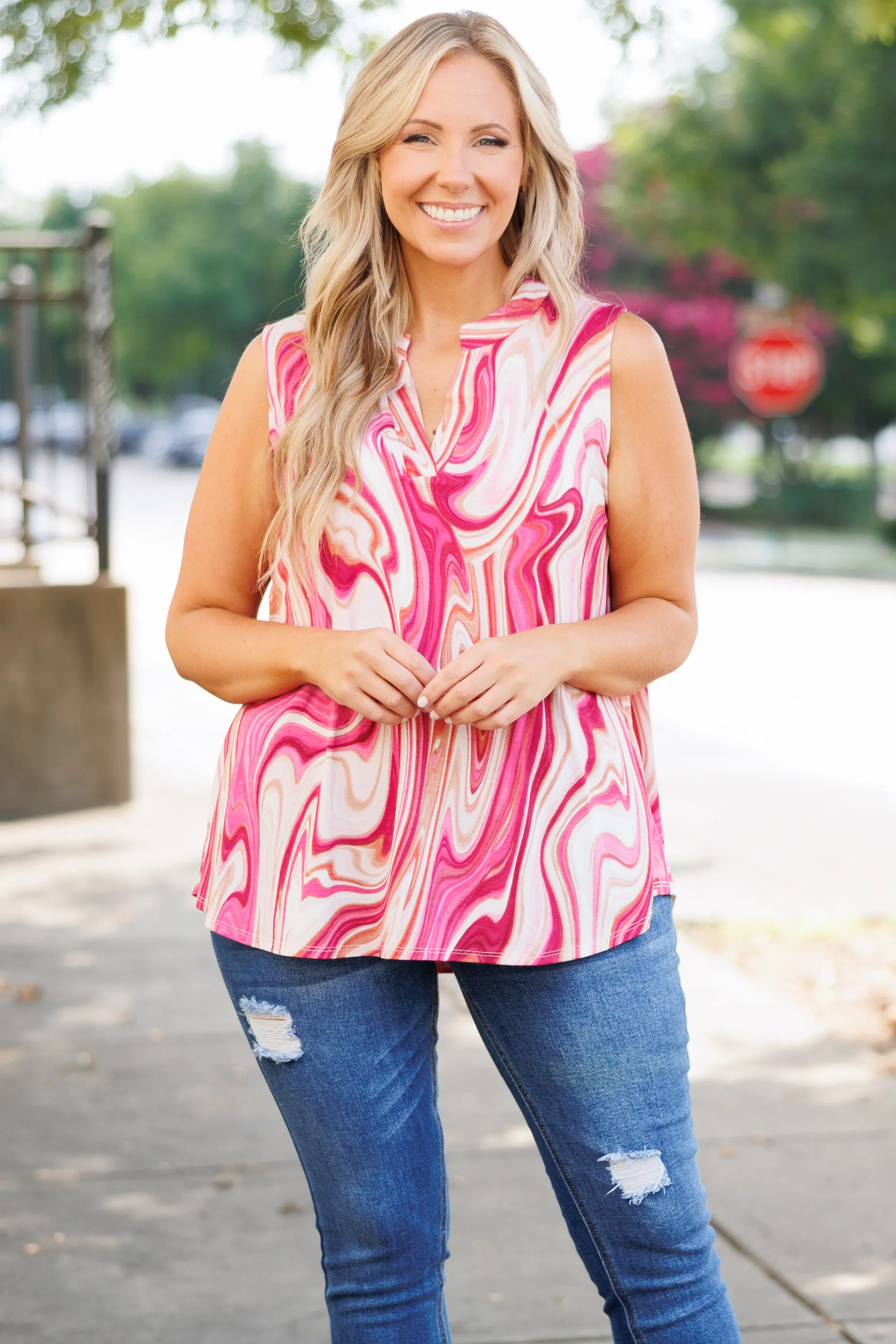 Perky Prints Top, Magenta Multi