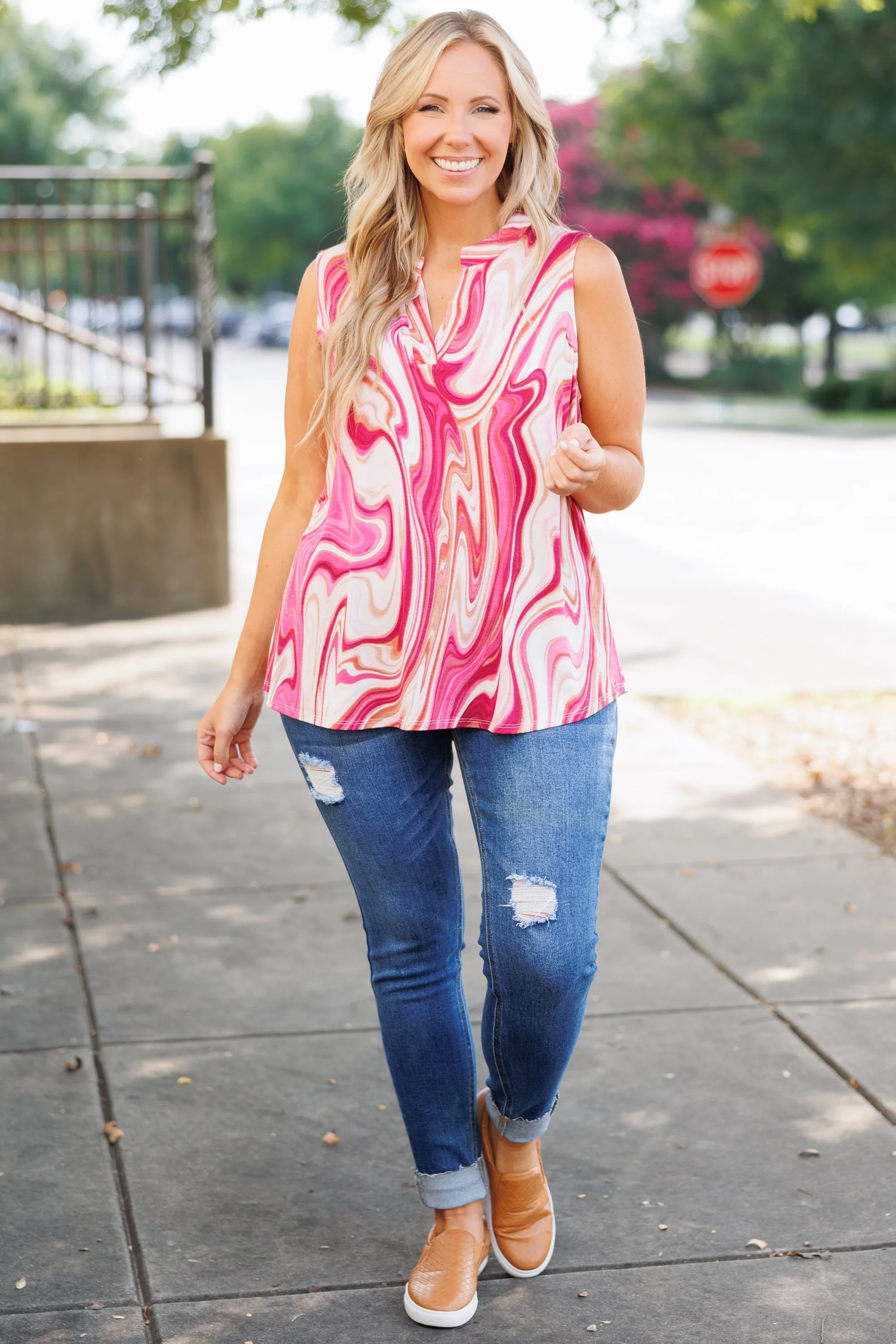 Perky Prints Top, Magenta Multi