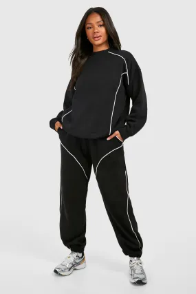 Piping Detail Oversized Sweatshirt Tracksuit