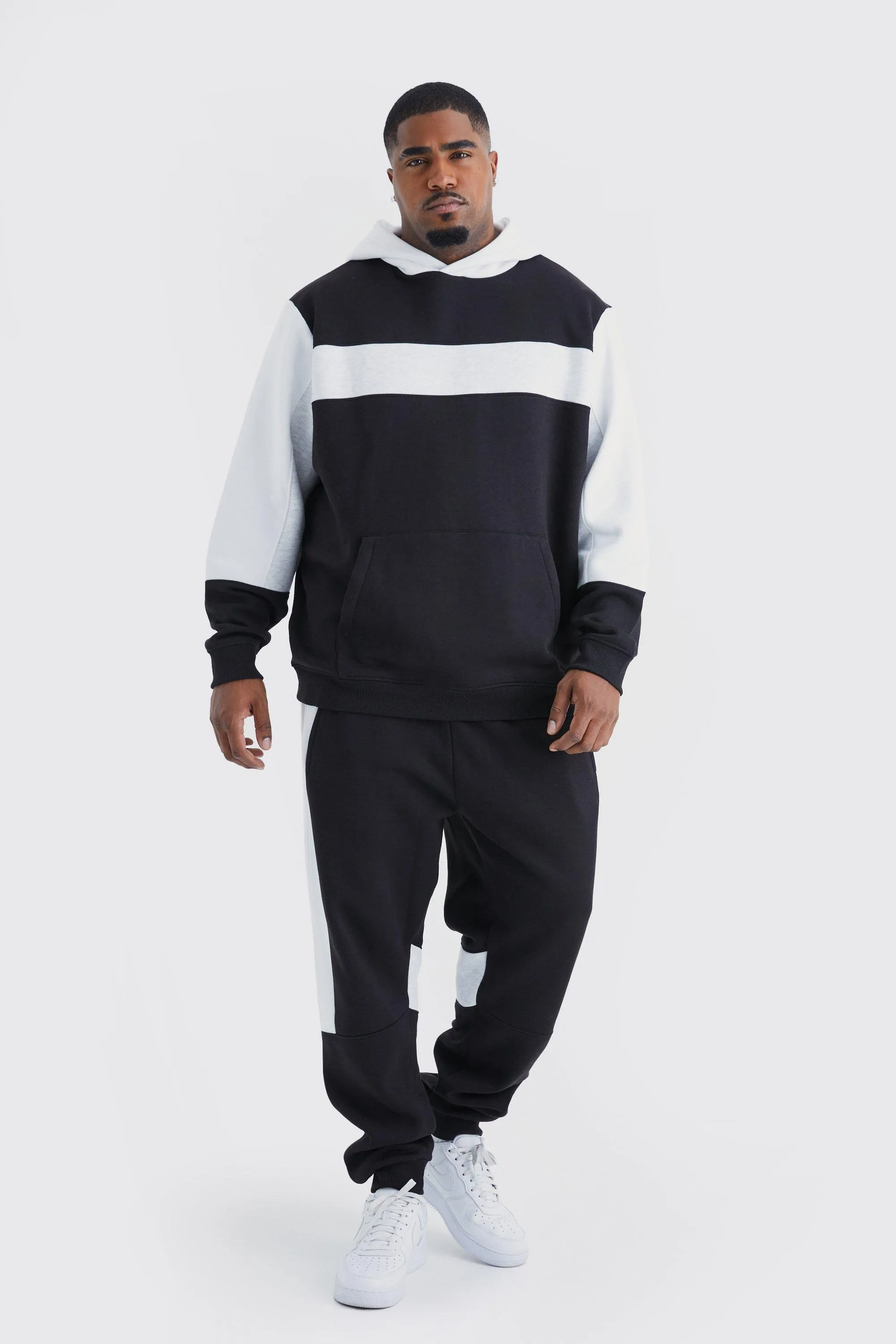 Plus Colour Block Panel Hooded Tracksuit | boohooMAN UK