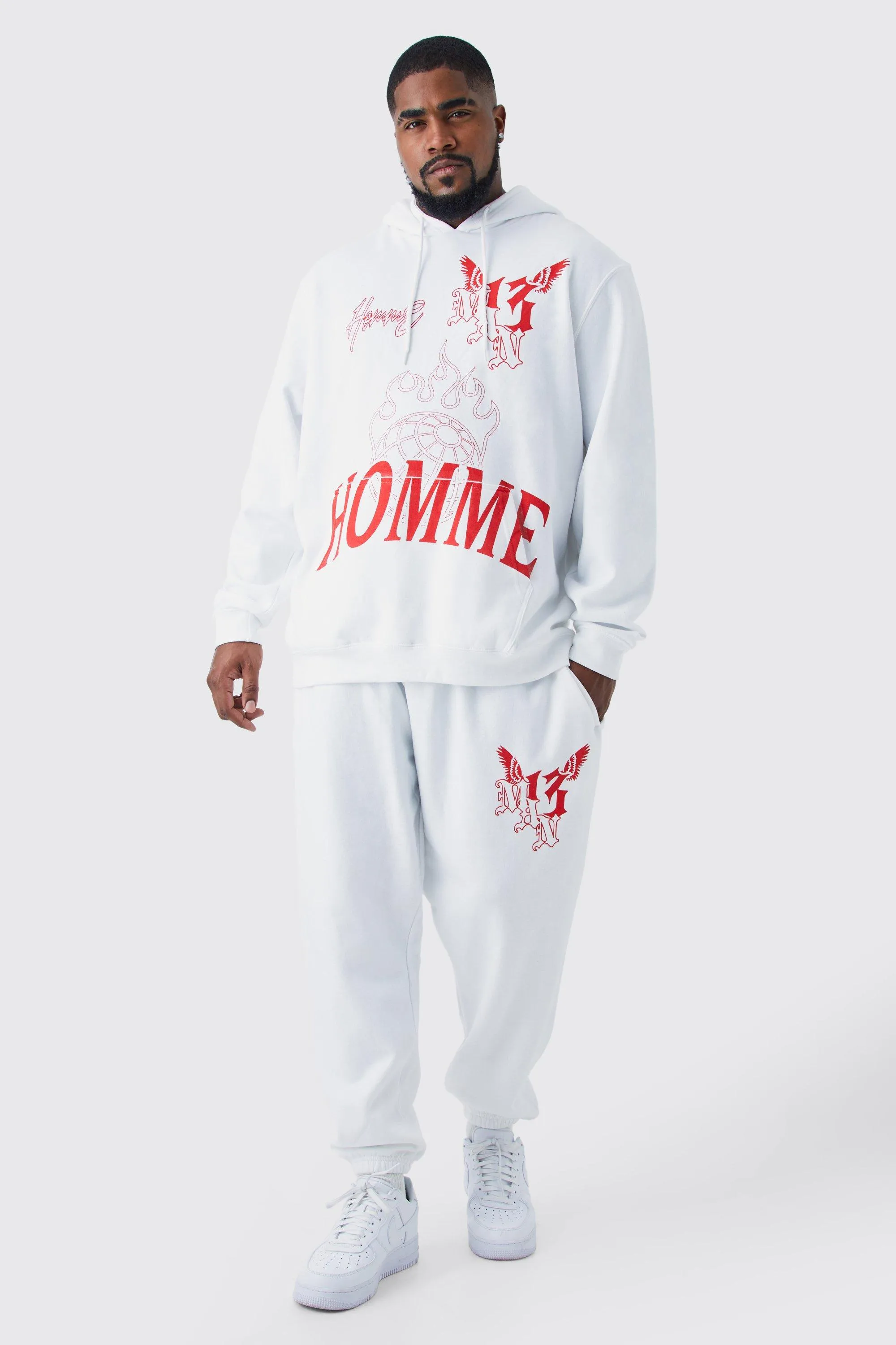 Plus Doodle Graffiti Hooded Tracksuit | boohooMAN UK