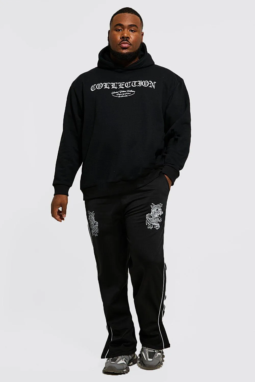 Plus Dragon Hooded Tracksuit With Split Hem