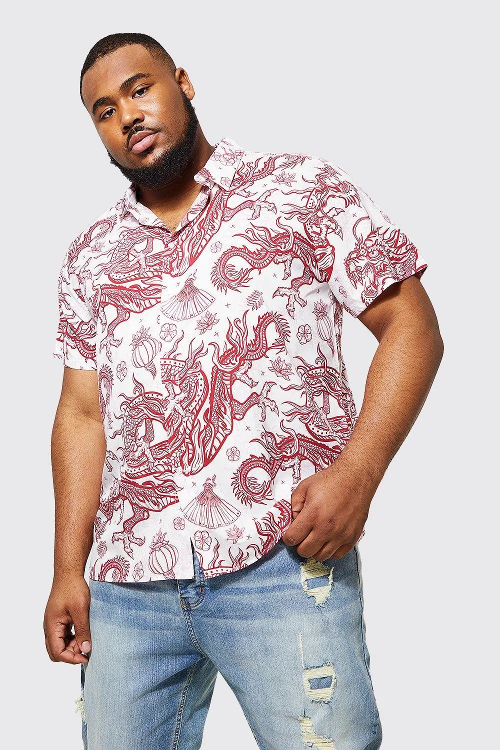 Plus Dragon Print Shirt