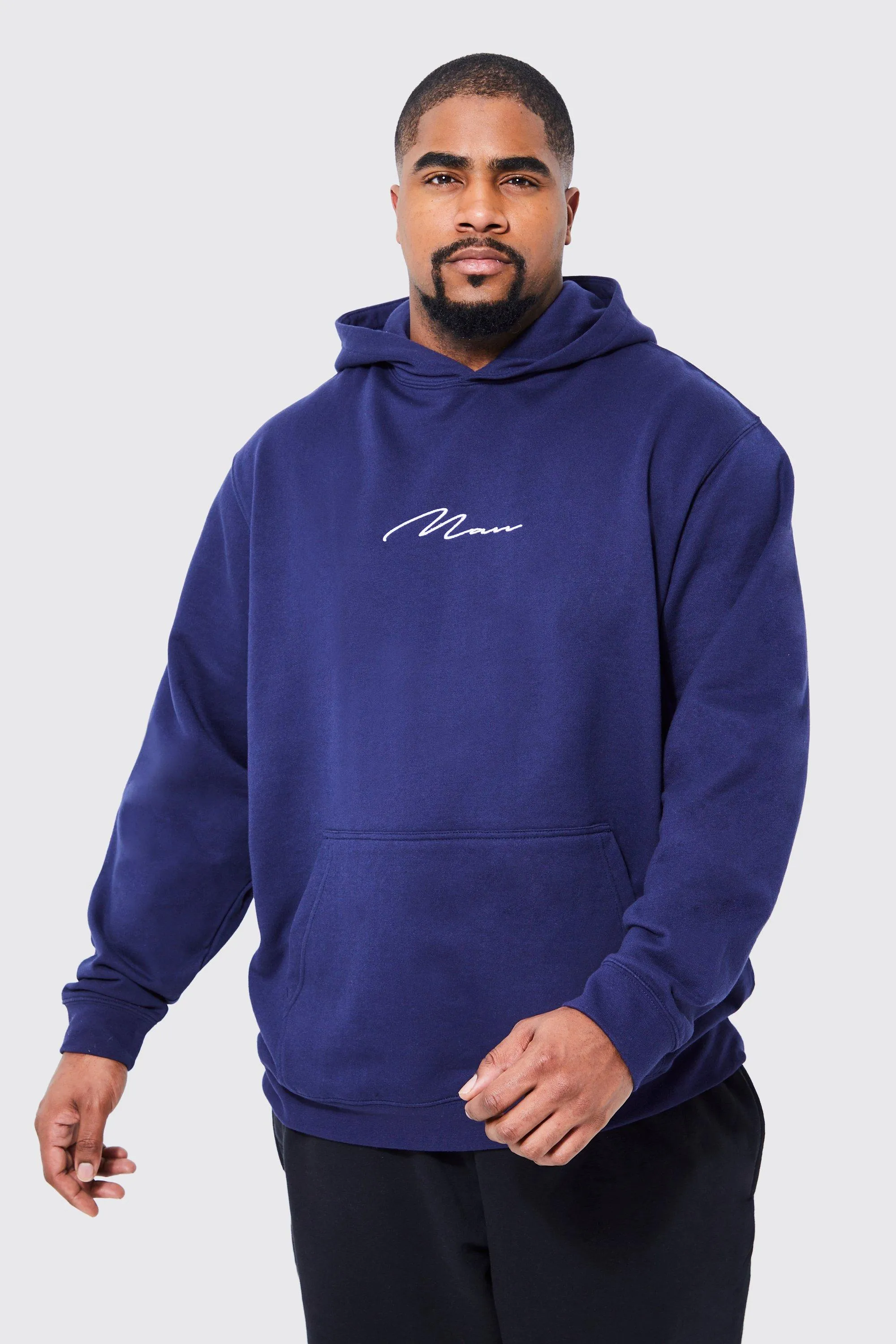 Plus Man Signature Embroidered Hoodie | boohooMAN UK