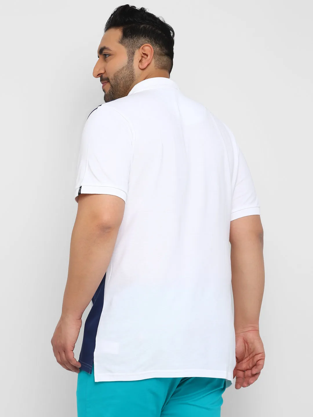 Plus Men's White, Grey Melange, Dark Blue Colour-Block Regular Fit Half Sleeve Cotton Polo T-Shirt