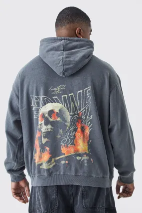 Plus Oversized Acid Wash Skull Print Hoodie | boohooMAN UK