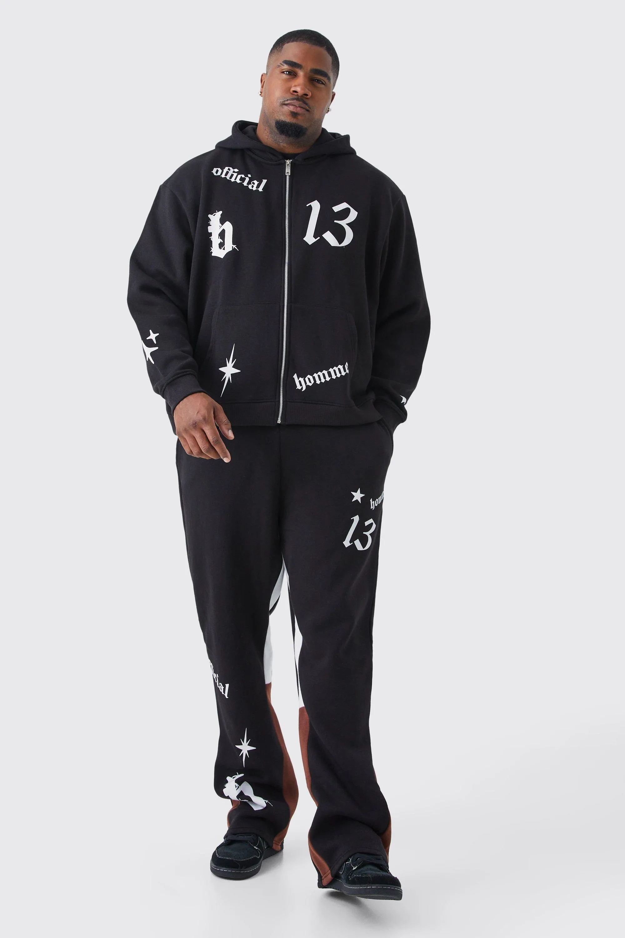 Plus Oversized Boxy Hooded Gusset Tracksuit | boohooMAN UK