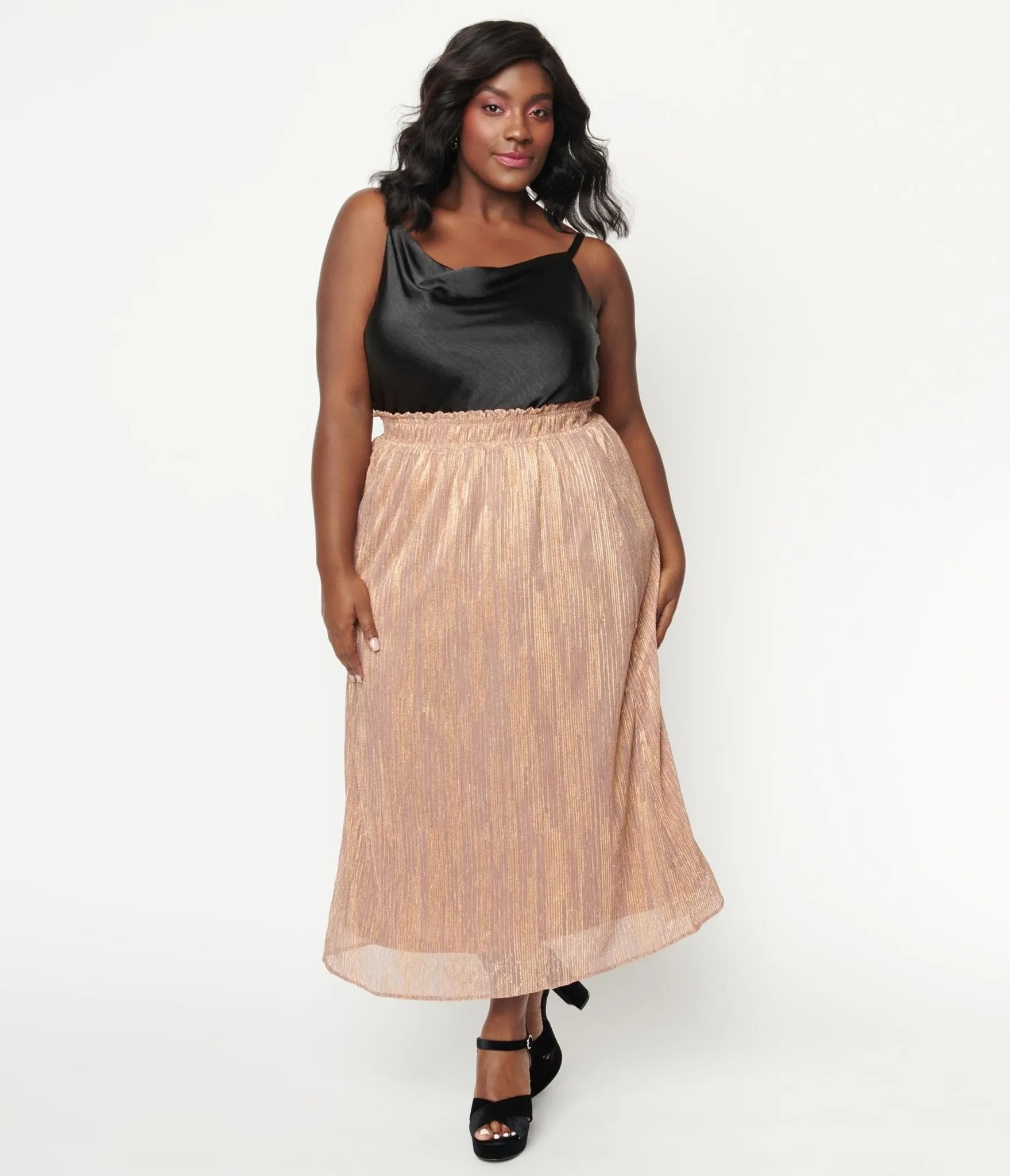 Plus Size 1940s Rose Gold Midi Skirt