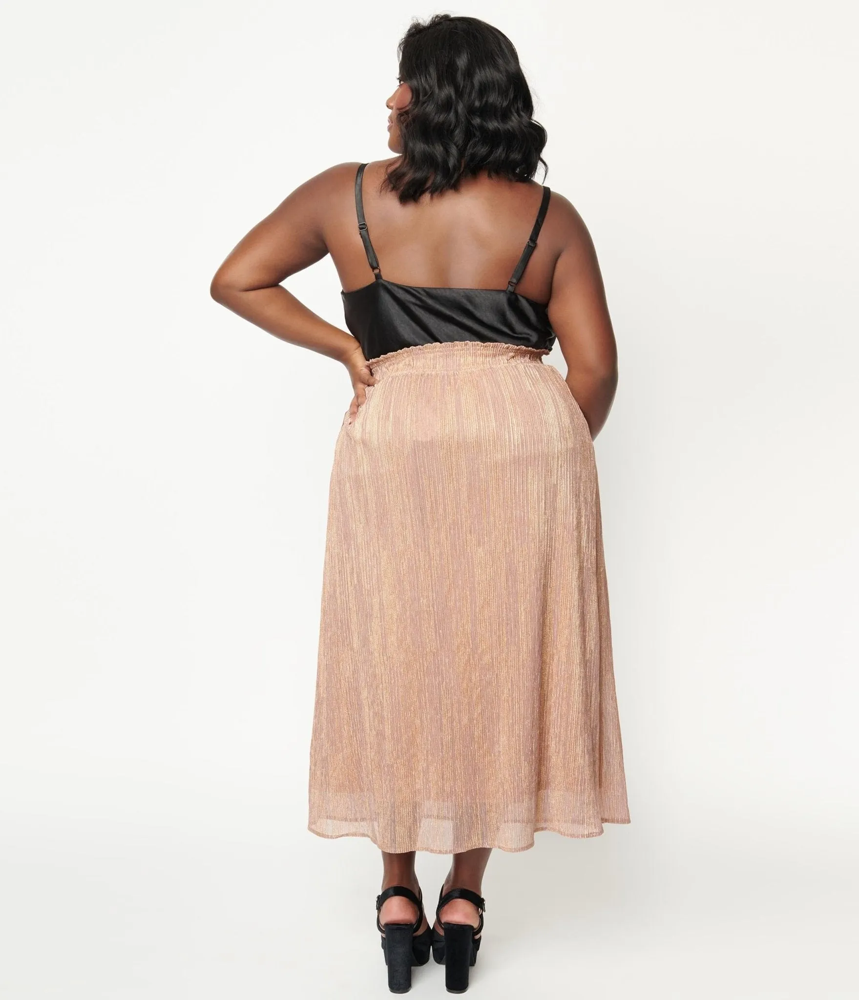 Plus Size 1940s Rose Gold Midi Skirt