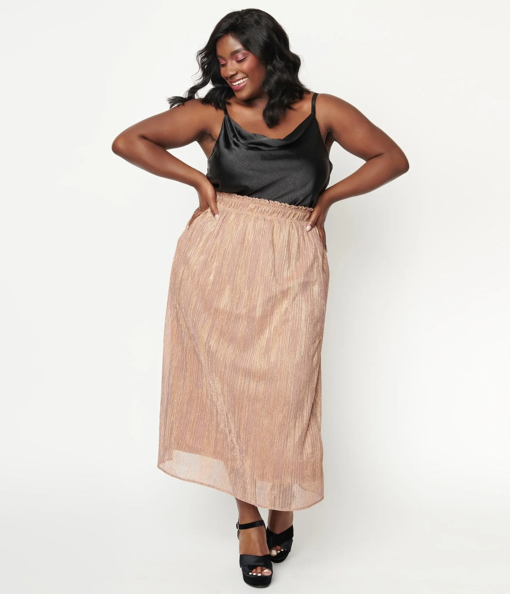 Plus Size 1940s Rose Gold Midi Skirt