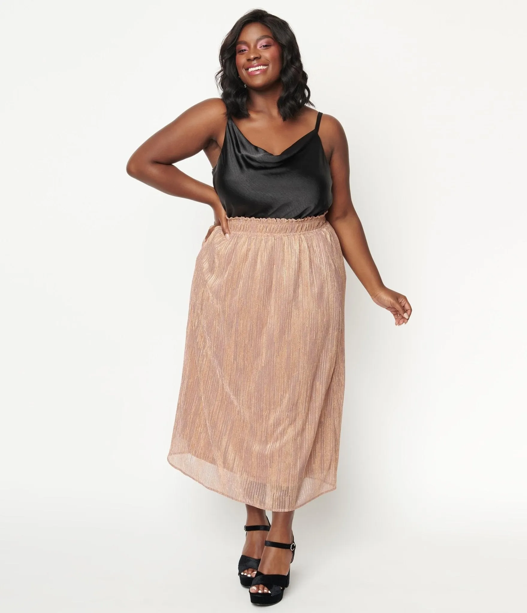 Plus Size 1940s Rose Gold Midi Skirt