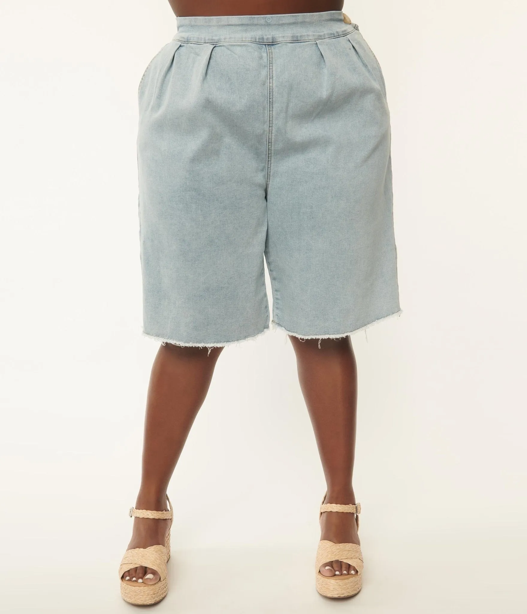 Plus Size Light Blue Denim Shorts