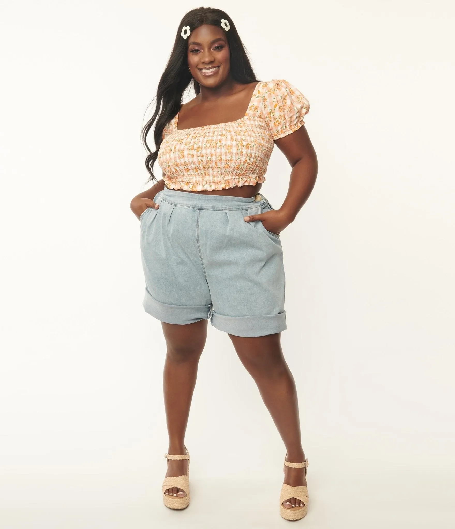 Plus Size Light Blue Denim Shorts