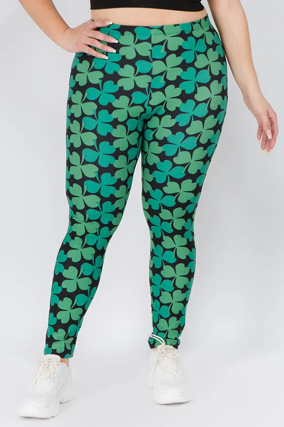 Plus Size Lucky Green Clover Printed Leggings