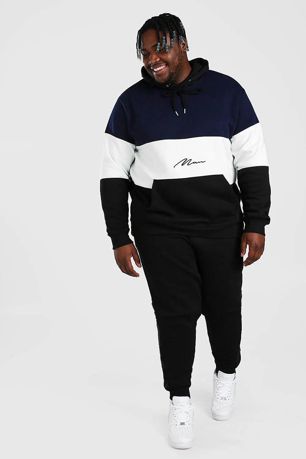 Plus Size MAN Colour Block Tracksuit | boohooMAN UK