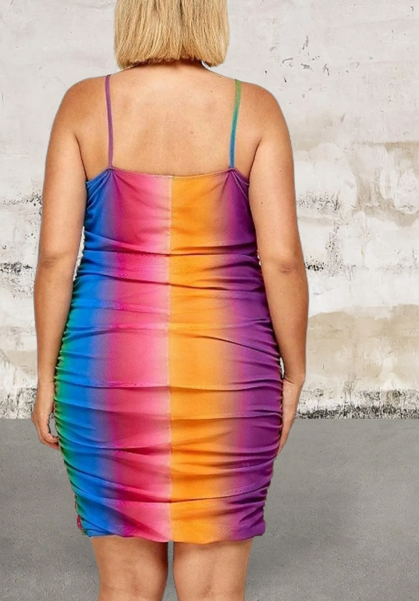 Plus size rainbow print spaghetti strap dress