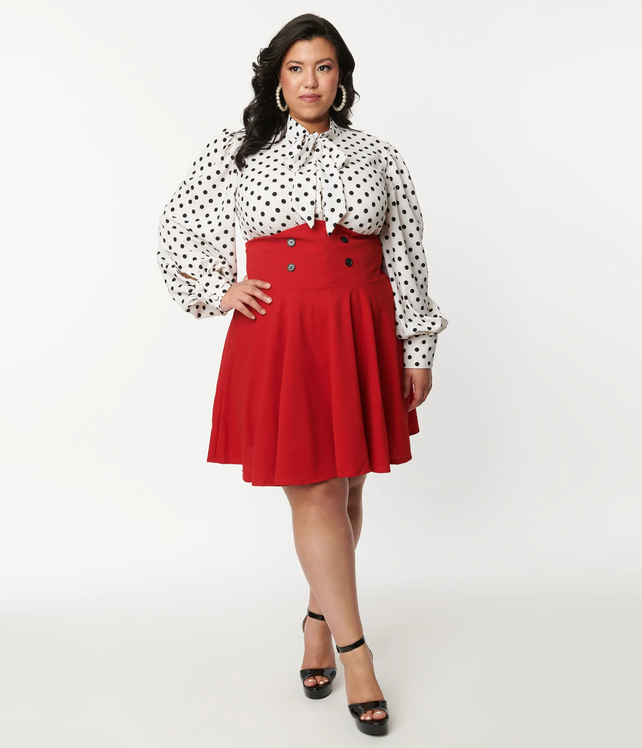 Plus Size Red High Waist Swing Skirt