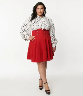 Plus Size Red High Waist Swing Skirt