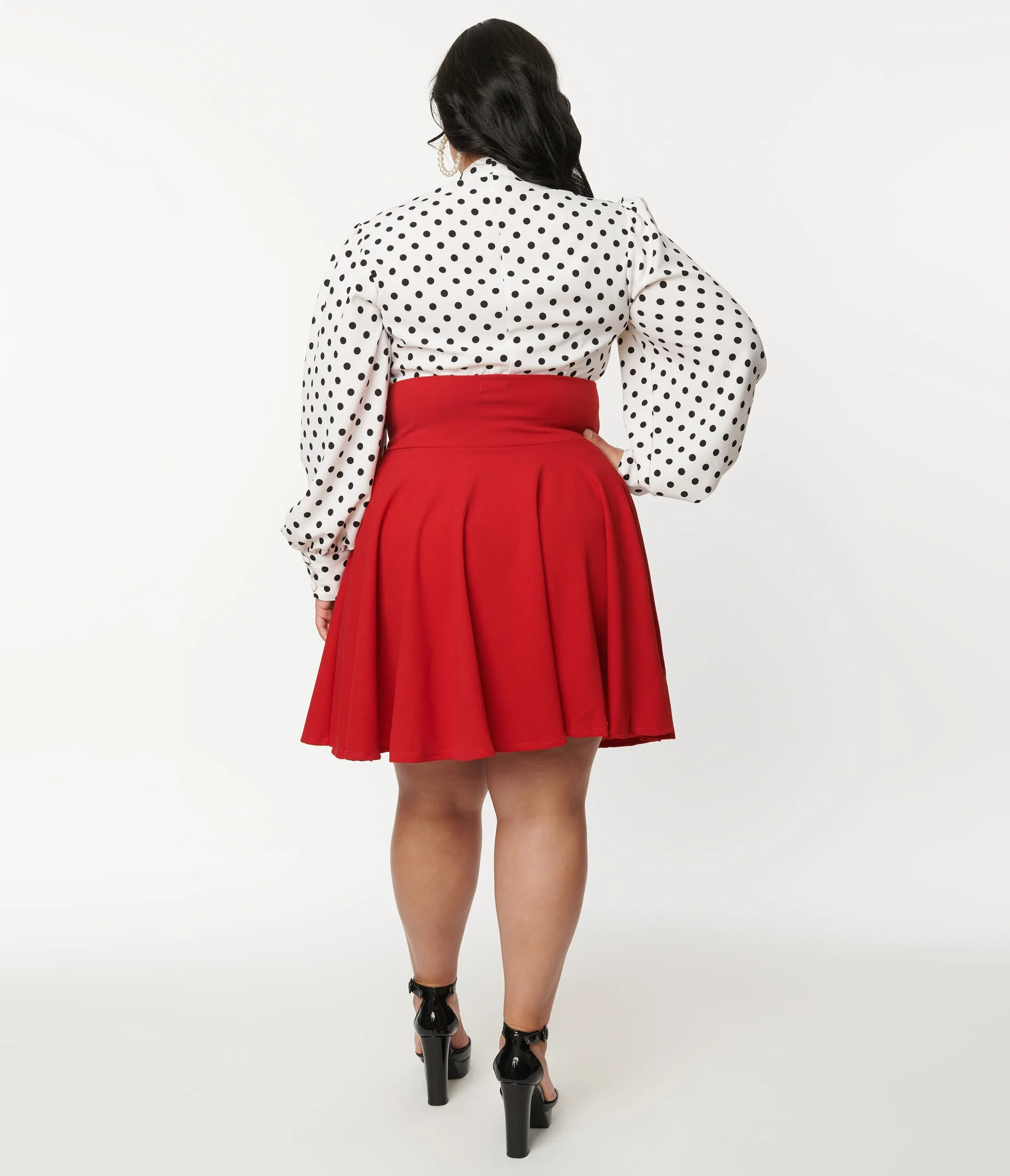 Plus Size Red High Waist Swing Skirt