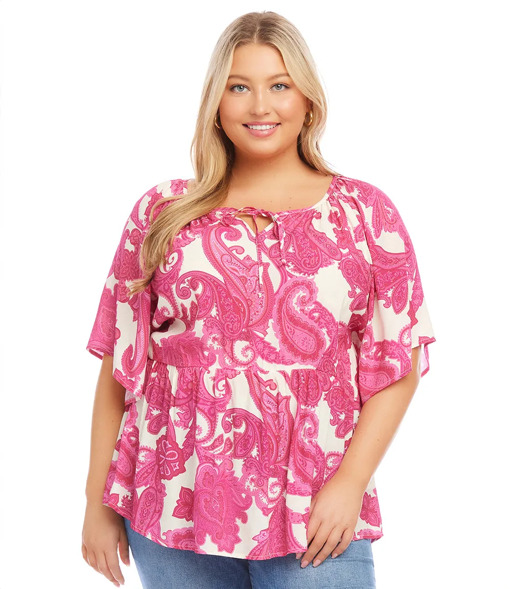 Plus Size Ruffle Hem Peasant Top